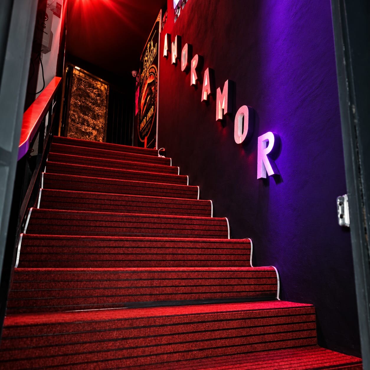 Staircase with Amor Amor illuminated letters